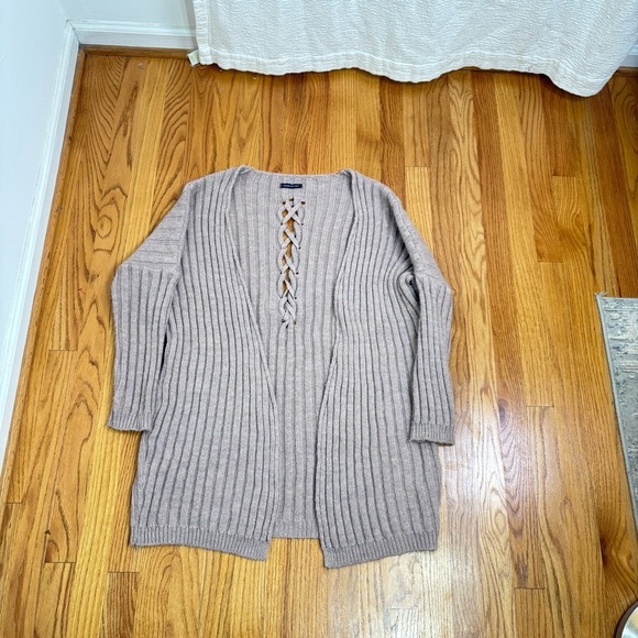 MADE IN ITALY Artsy Minimalist Lagenlook Mohair Wool Blend Ribbed Open Cardigan - Picture 11 of 14